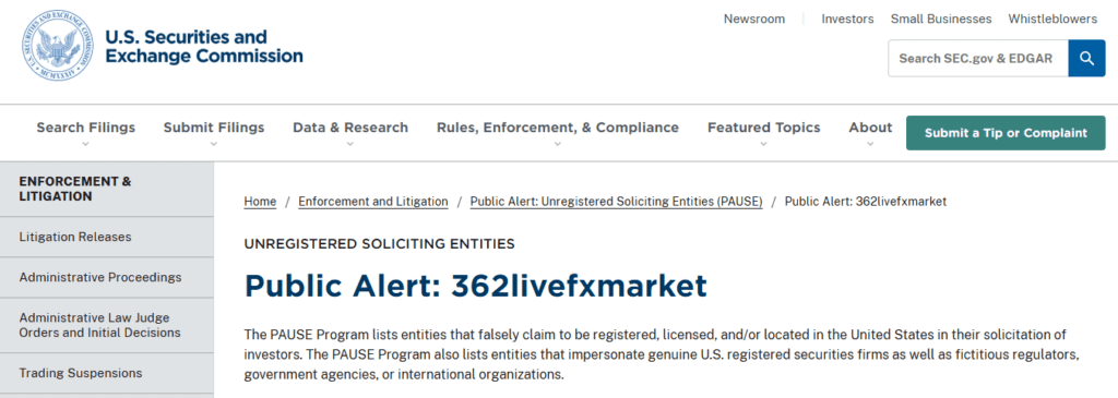 362livefxmarket SEC Warning