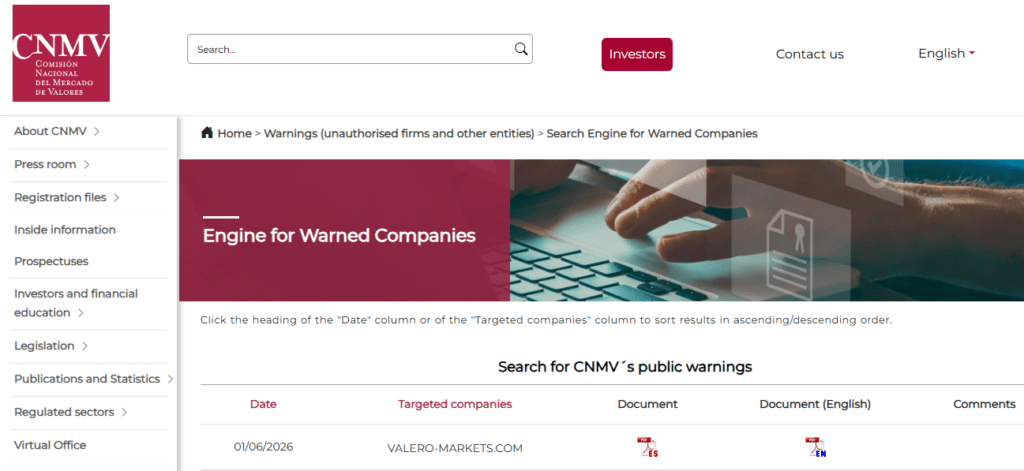 CNMV-warning