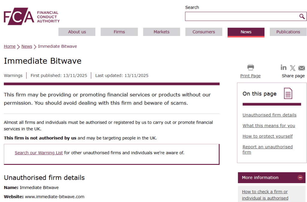 Immediate-Bitwave-FCA-warning