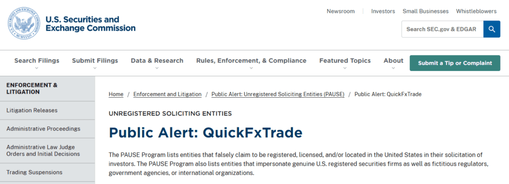 QuickFxTrade SEC Warning