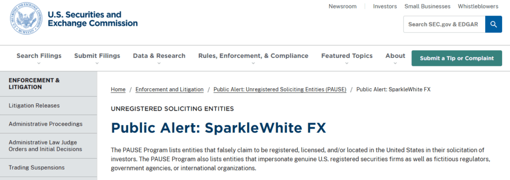 SparkleWhiteFX SEC Warning
